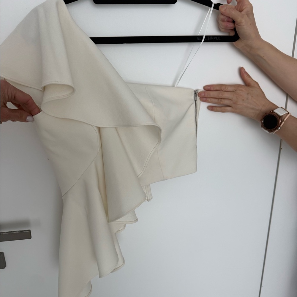 AMUR Cream One-Shoulder Ruffled Top - Picture 2 of 5